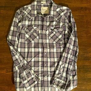 American eagle black, grey & white plaid shirt
